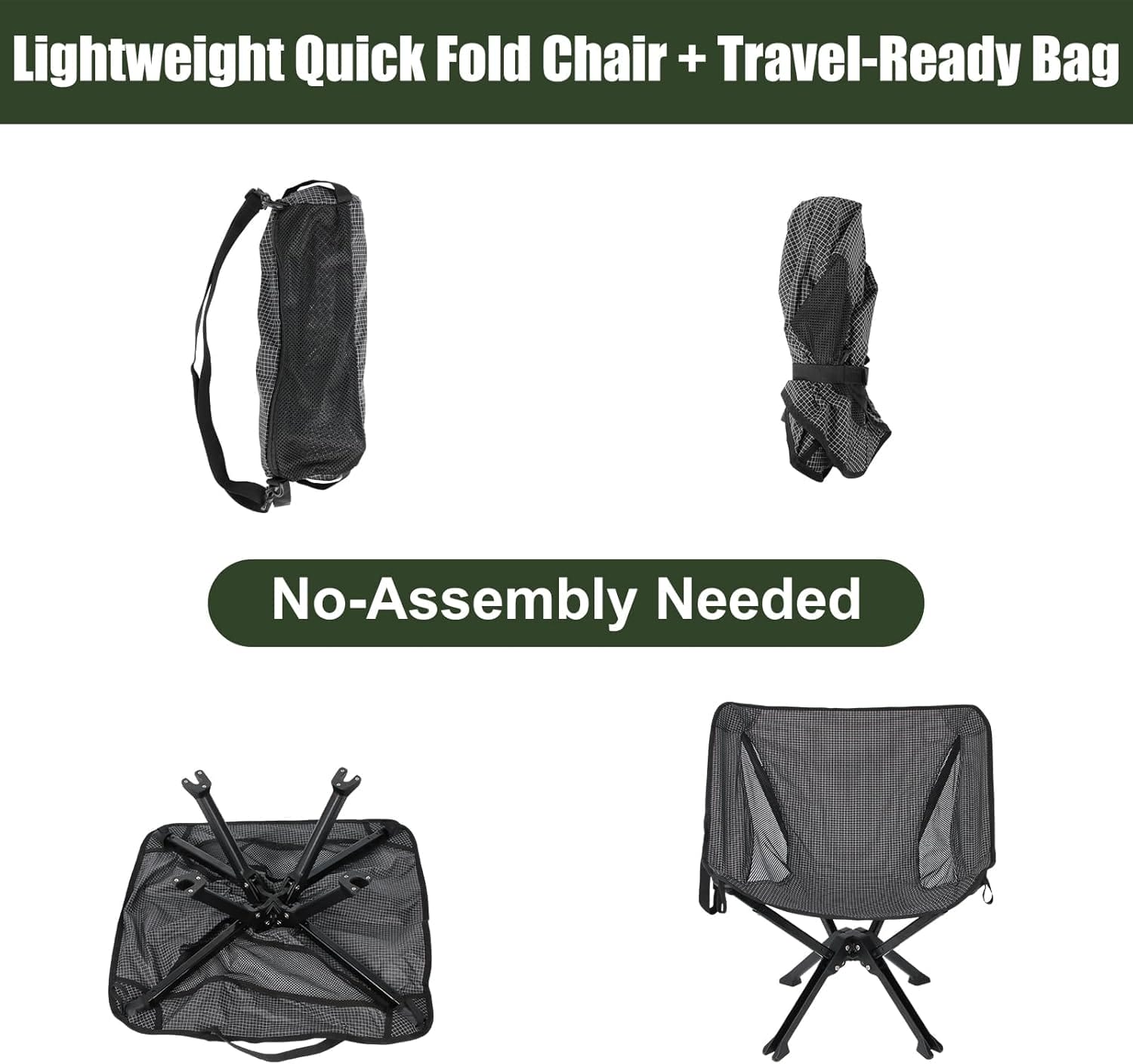 Folding Camping Chair Portable Chair Collapsible Backpacking Chair Ultra Lightweight, Compact Beach Chair with Backpack Bag - Image 6