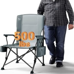 TIMBER RIDGE Oversized Folding Camping Chair High Back Heavy Duty for Adults Support up to 500lbs with Cup Holder, Side Pocket Cooler Bag