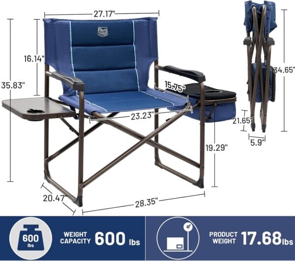 TIMBER RIDGE XXL Oversized Directors Chair 600lbs - Heavy Duty Camping Chair with Cooler Bag & Table, Portable Folding Chair with Wide Seat for Tailgating, Patio, Outdoor - Blue - Image 3