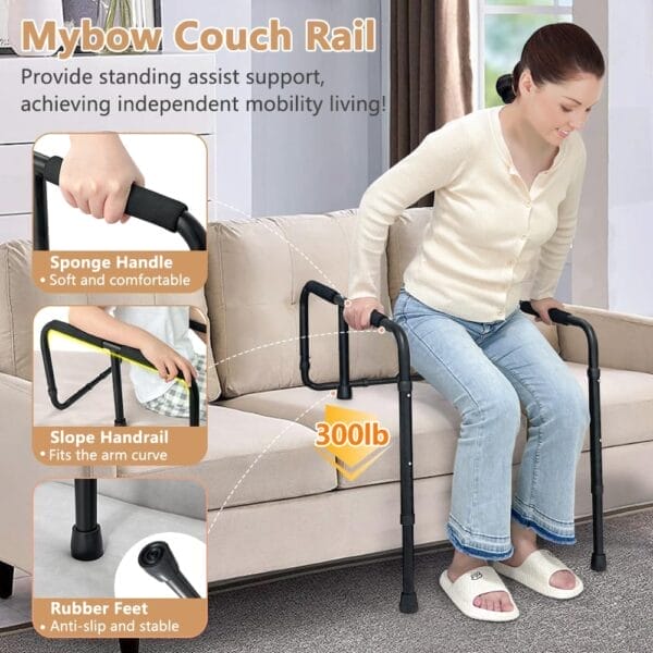 Mybow Couch Stand Assist, Chair Assist for Elderly Sit to Stand, Grab Bar Standing Aids for Seniors, Couch Cane Stand Up Assistance Handle, Chair Lift Assist Devices, Daily Living Mobility Aid - Image 3