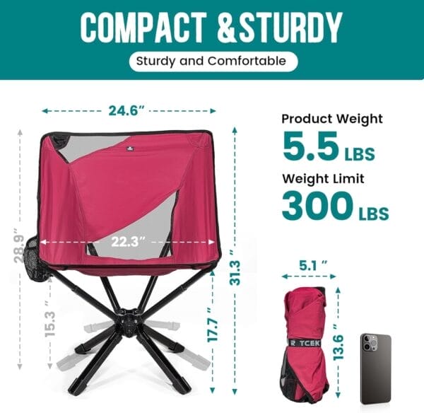 Adjustable Portable Camping Chair RiseLite Lightweight Compact Folding Chair for Adults, Collapsible Camp Chairs That Folds Up Small, Easy Carry for Travel, Outdoor, Sports, Backpacking, Hiking - Image 2