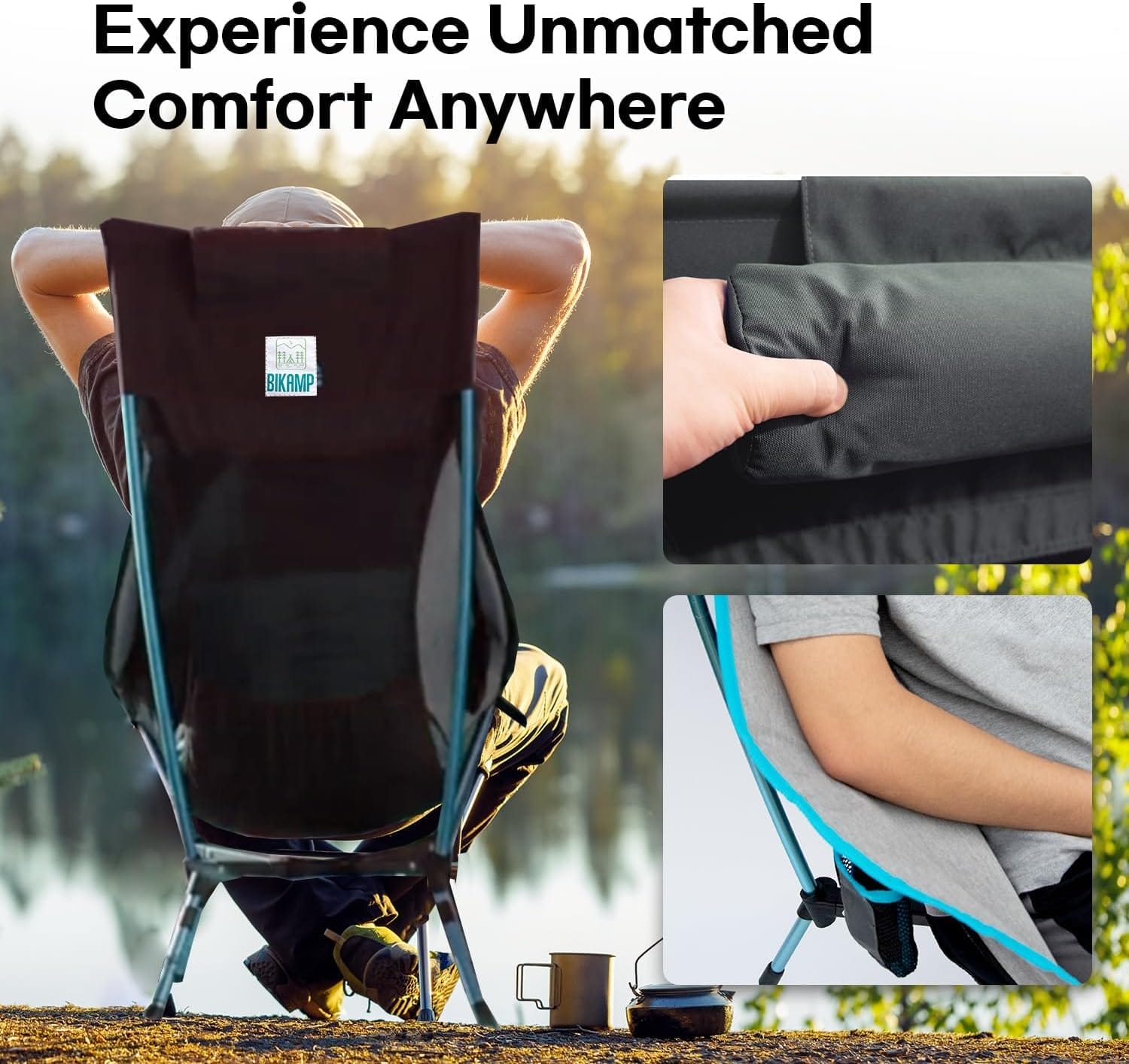 Portable Camping Chair with Adjustable Height, High Back, Pillow, and Side Pocket - Ultralight Foldable Chair for Beach, Backpacking, and Outdoor Adventures - Image 5