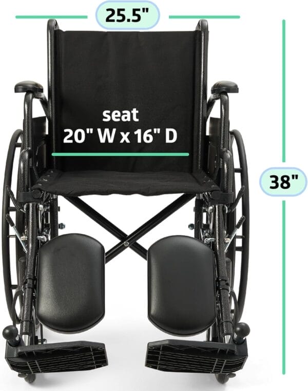 Medline Lightweight Wheelchair for Adults With Swing-Back, Desk-Length Arms, Elevating Leg Rests; 20" x 16"D Seat - Image 6