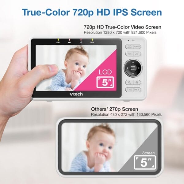 VTech Upgraded Smart WiFi Baby Monitor VM901, 5-inch 720p Display, 1080p Camera, HD NightVision, Fully Remote Pan Tilt Zoom, 2-Way Talk, Free Smart Phone App, Works with iOS, Android - Image 5