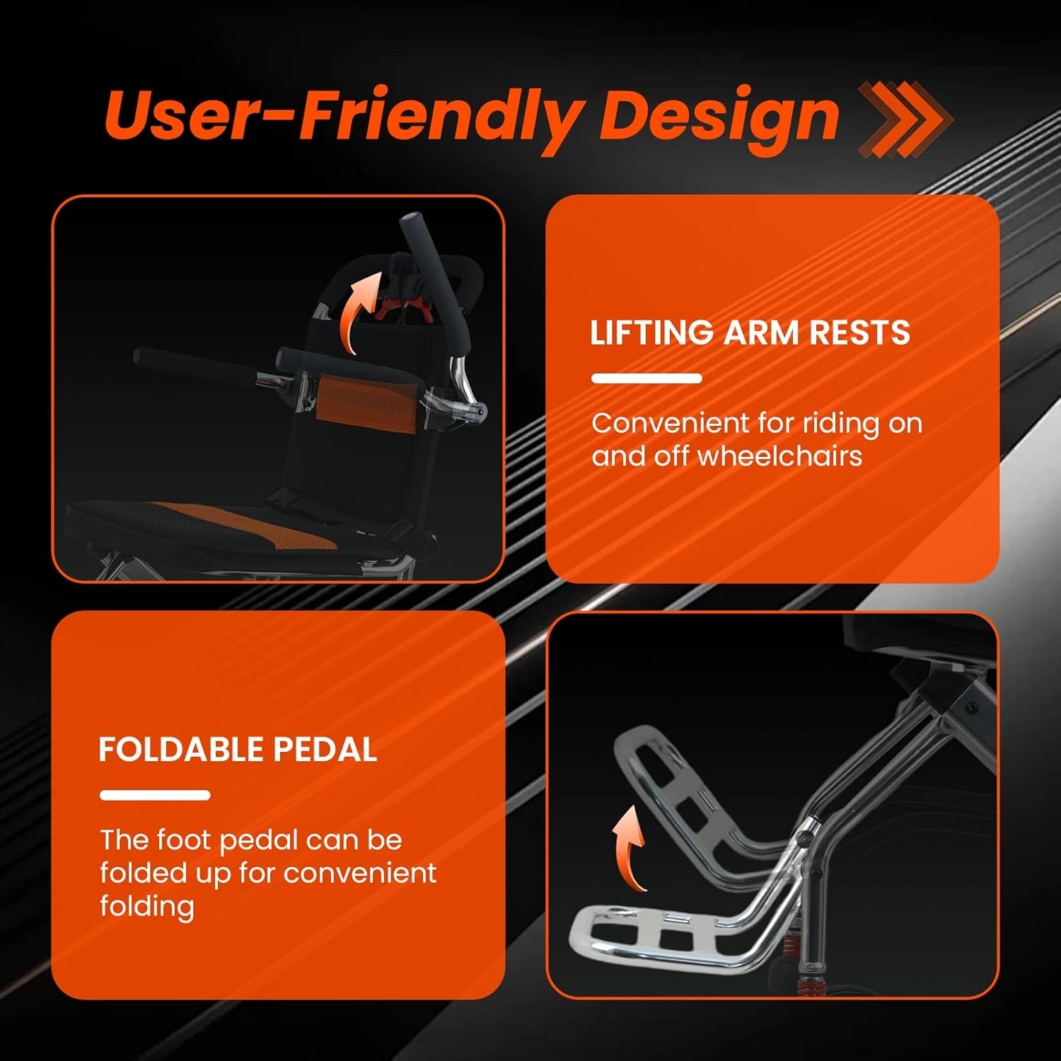 Ultra Lightweight Folding Wheelchair for Adults, 12" Big Rear Tires Transport Wheelchairs, Foldable Portable Travel Wheelchairs for Adults and Seniors Support 220lbs, Airline Approved - Image 5