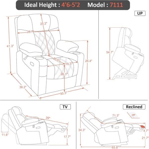 MCombo Small Power Lift Recliner Chair Sofa with Massage and Dual Heating, Adjustable Headrest for Elderly People Petite, USB Ports, Faux Leather 7111 (Cream White) - Image 2