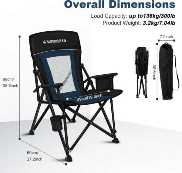 Camping Chair Portable Folding Lawn Chair Comfortable Hard Arm Sturdy for Family Camp, Outdoor, Sports, Beach, Travel, Support 400 lbs, Black&Blue - Image 2