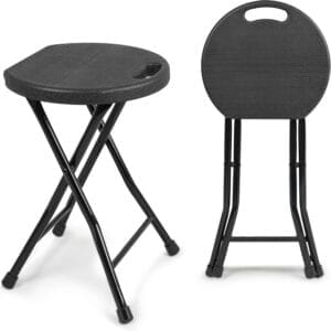 Folding Stool - 550lbs Capacity, Foldable Handle, Portable Heavy Duty, Outdoor/Indoor, 18 Inch Collapsible for Camping & Home (Set of 1, Black)