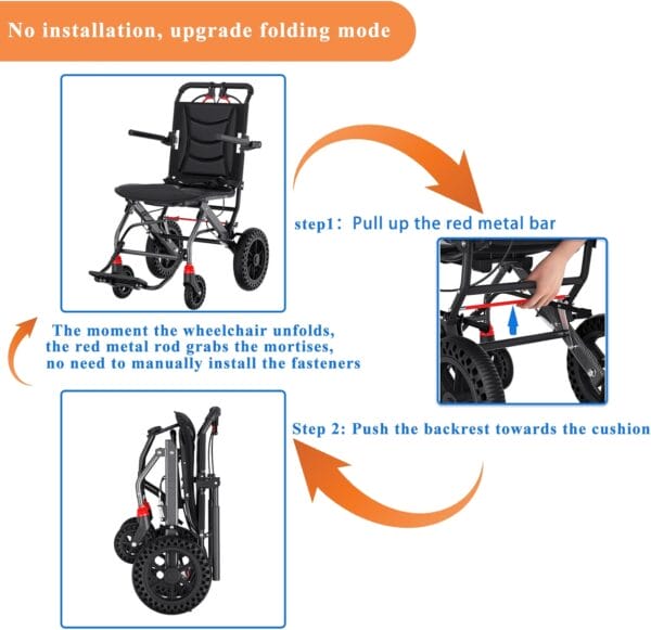 (18" Wide Seat) Lightweight Ergonomic Transport Wheelchair for Seniors and Adults, Portable Foldable Transit Travel Wheelchairs All Terrain - Image 5