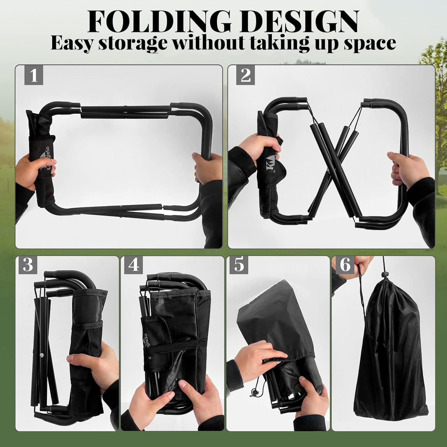 Upgraded Portable Folding Stool, 13 Inch Camping Stool for Adults Fishing Hiking Gardening and Beach with Carry Bag, Hold Up to 450lbs[Black] - Image 5