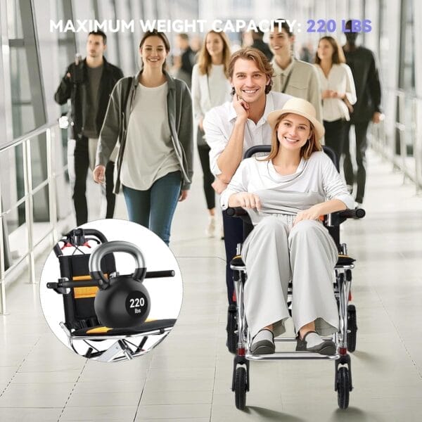 Ultra-Lightweight 19lbs Foldable Transport Wheelchair for Seniors - Portable Aluminum Travel Wheelchair with Carrying Bag, Supports 220lbs Capacity - Image 5