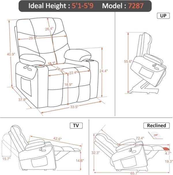MCombo Power Lift Recliner Chair with Extended Footrest for Elderly People, Faux Leather 7287 (Navy Blue, Medium) - Image 3