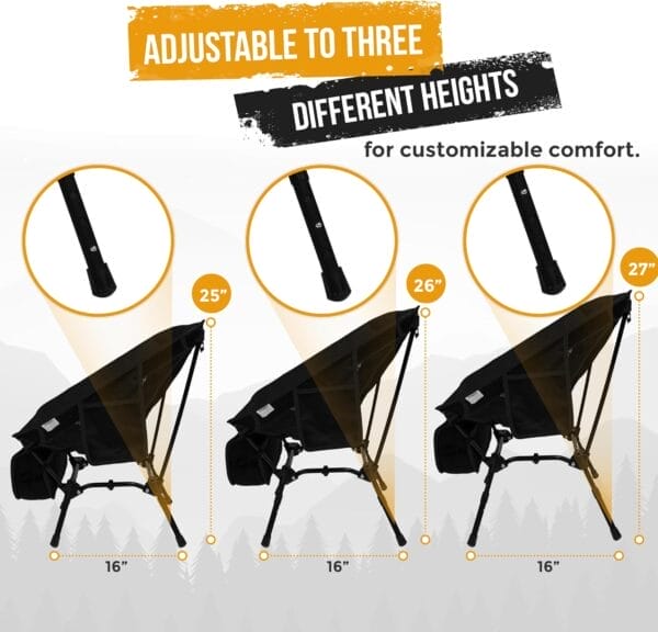 Adjustable Folding Camping Chairs, Ultra Light Backpacking Chair, Portable Folding Chair with Side Pocket and Cup Holder Bonus Bottle Opener Camping Chair (Black) - Image 3