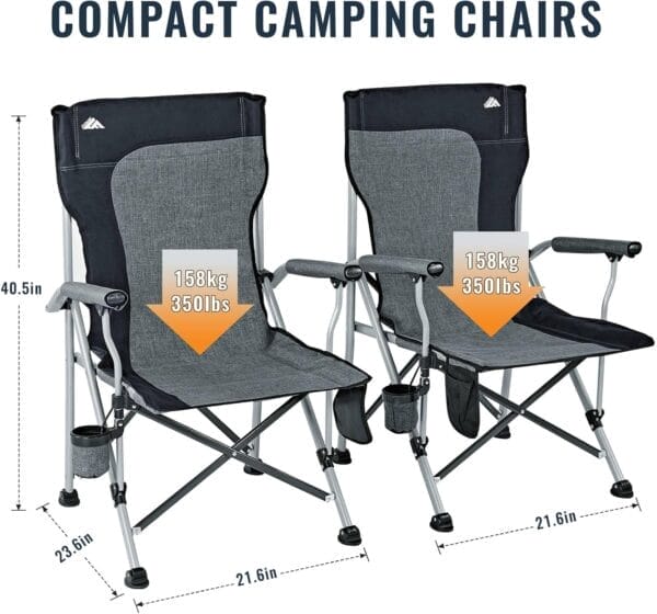Ablazer 2 Pack Camping Chairs for Adults, Portable Hunting Chair Supports 350lbs, Oversized Heavy Duty Folding Chair for Camping Padded Seat Outdoor Lawn Folding Chair with Side Pockets - Image 3