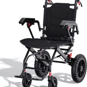 18”W x 18”D Seat Wheelchairs for Adults Transport Chair Lightweight Foldable with Telescopic Handle, Portable Folding Travel Wheel Chairs for Seniors，21.4 lbs，12” Rear Wheel