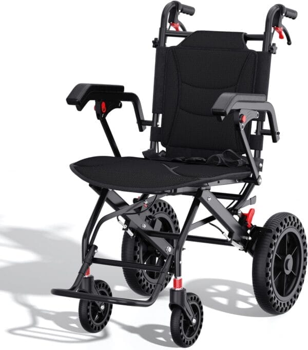 18”W x 18”D Seat Wheelchairs for Adults Transport Chair Lightweight Foldable with Telescopic Handle, Portable Folding Travel Wheel Chairs for Seniors，21.4 lbs，12” Rear Wheel