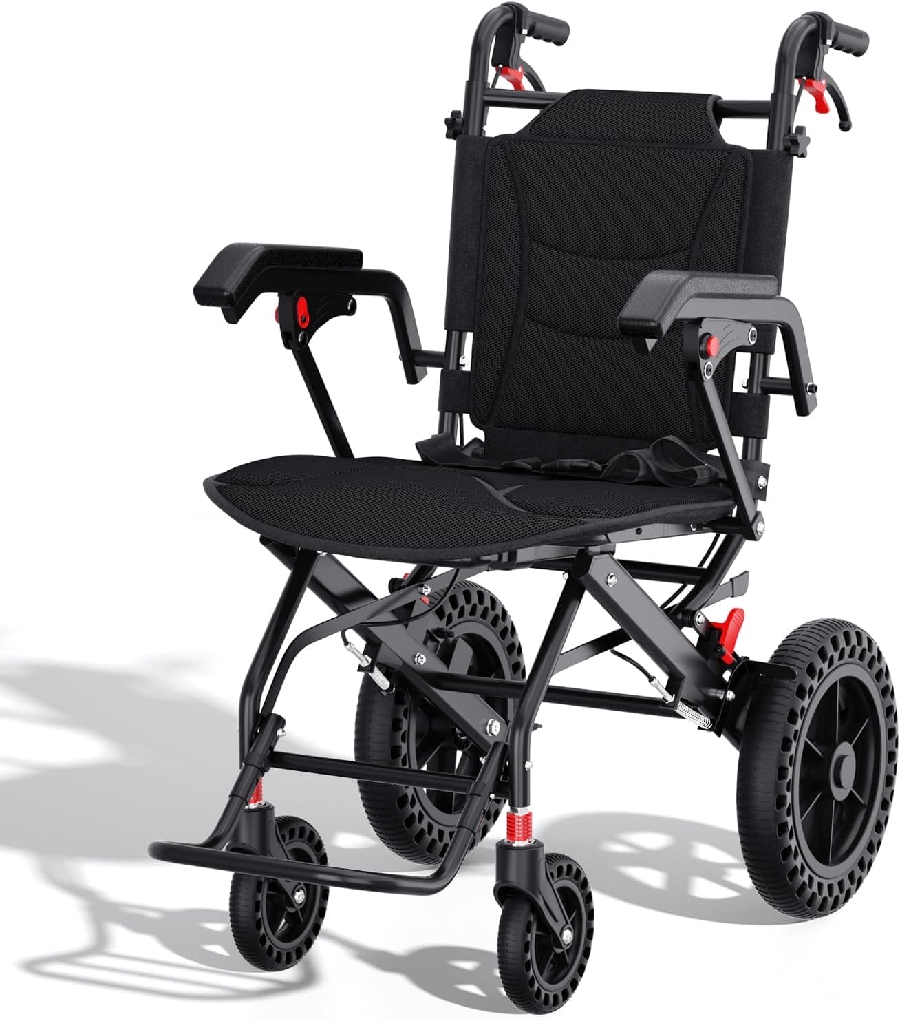 18”W x 18”D Seat Wheelchairs for Adults Transport Chair Lightweight Foldable with Telescopic Handle, Portable Folding Travel Wheel Chairs for Seniors，21.4 lbs，12” Rear Wheel