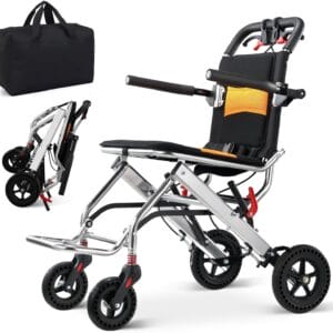 Ultra-Lightweight 19lbs Foldable Transport Wheelchair for Seniors - Portable Aluminum Travel Wheelchair with Carrying Bag, Supports 220lbs Capacity