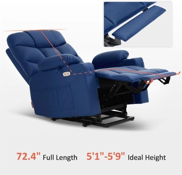 MCombo Power Lift Recliner Chair with Extended Footrest for Elderly People, Faux Leather 7287 (Navy Blue, Medium) - Image 5