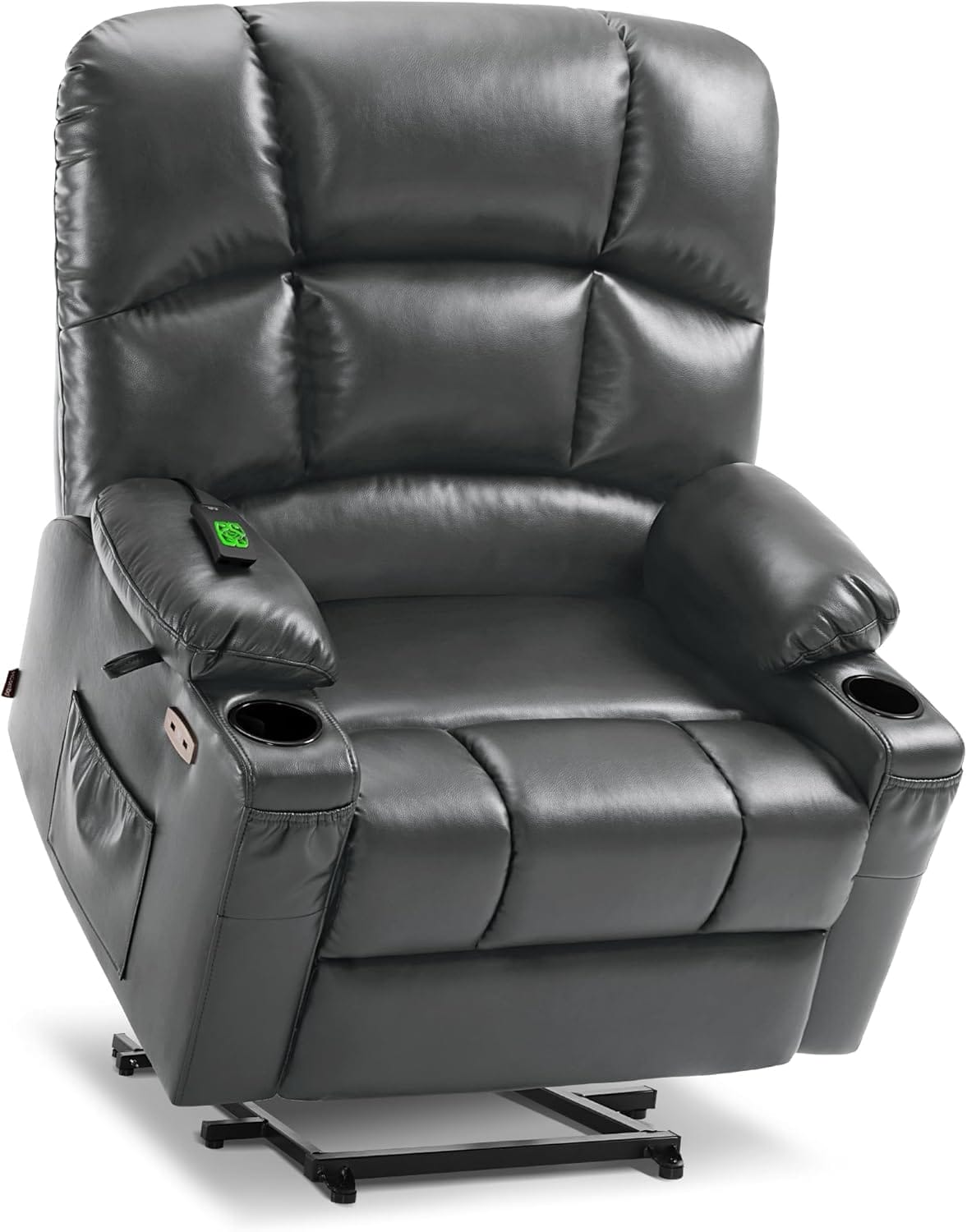 MCombo Oversized Dual Motor Power Lift Recliner Chair Sofa with Massage and Heat for Big Elderly People, Infinite Position, USB Ports, Faux Leather R7677 (Dark Grey, Medium-Oversize)