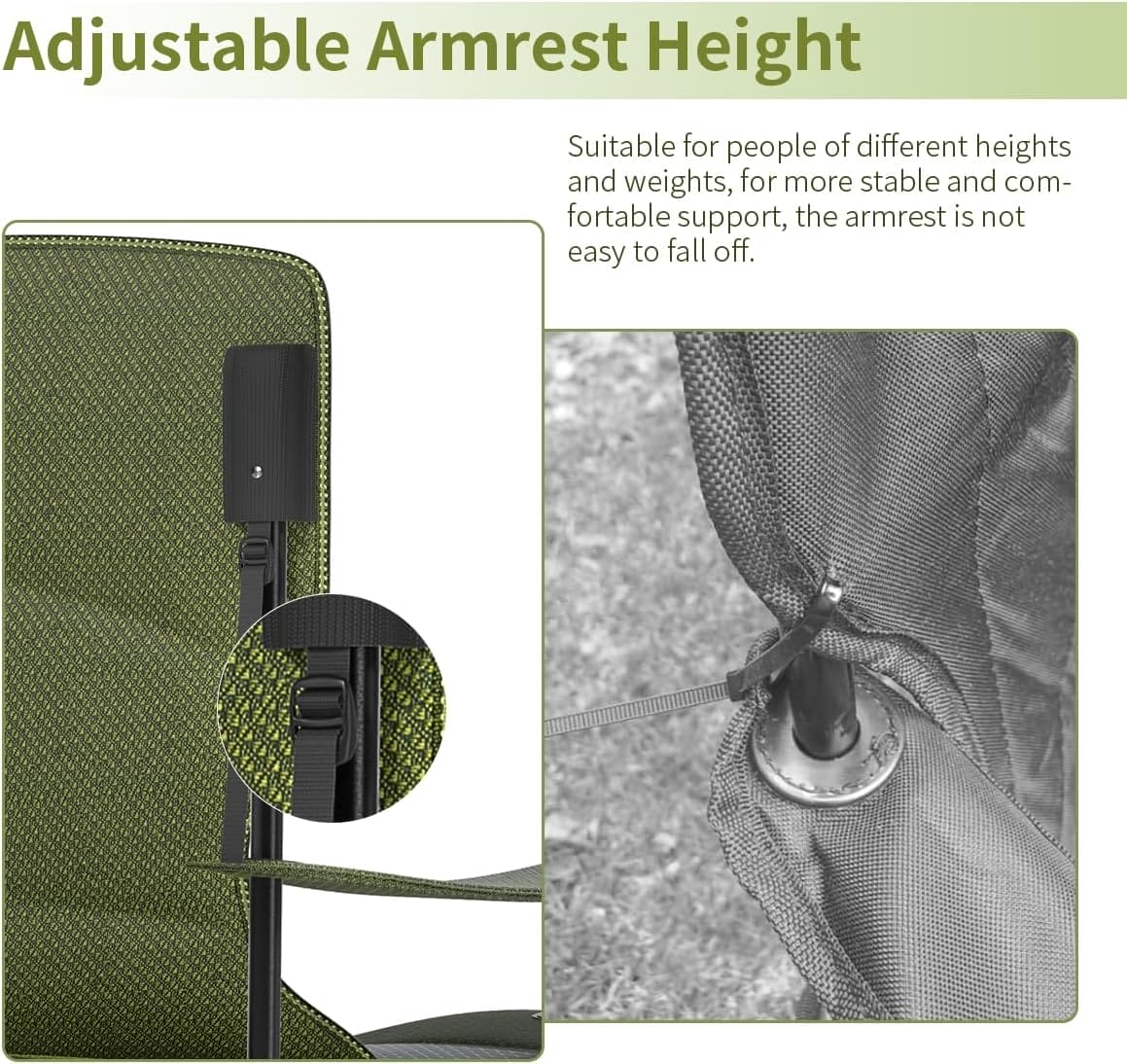 Heavy Duty Folding Chair 500LB Capacity, Oversized Camping Chairs with Cup Holder, Cooler Bag & Storage Pouch, Double-Layer Fabric, Outdoor Chairs for Sports, Lawn Chairs (2, Black Green, Extra Large) - Image 5