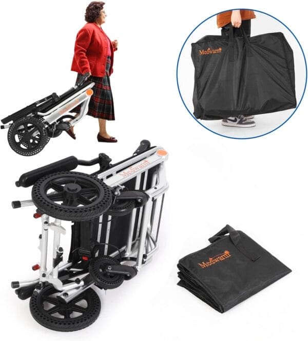 Portable Aluminum Transport Wheelchair with Handbrake, 11" Rear Wheels, Ultralight Folding Travel Wheelchair for Adults, Sliver (Seat Width:17.75") - Image 6