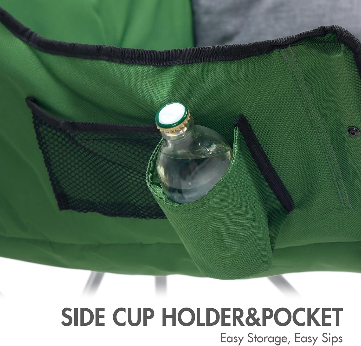 PORTAL 32In Extra Wide Camping Chair for Adults, Oversized Folding Chair with Cup Holder & Carry Bag, Heavy-Duty Outdoor Chair Supports 350 lbs, Portable for Camping, Lawn, Patio – Green (2-Pack) - Image 6