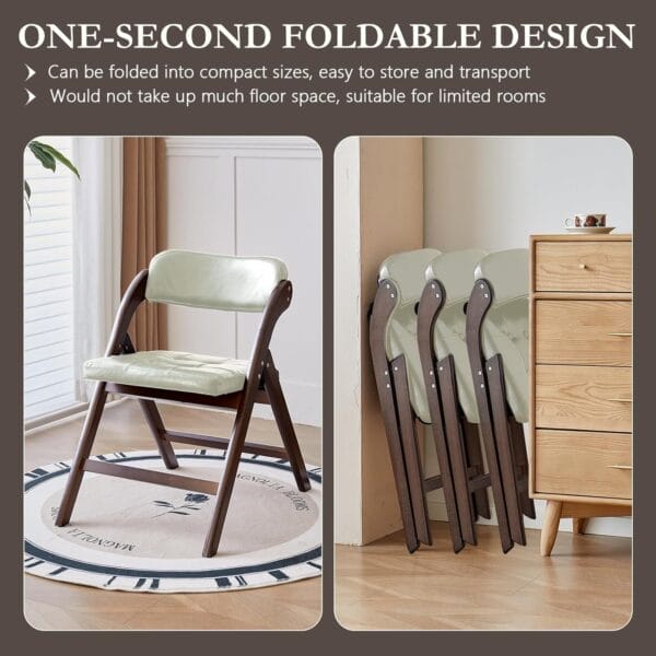 Wooden Folding Chairs Set of 2, Folding Chairs with Padded Seats, 31" Stackable Folding Dining Chairs, Folding Extra Chair for Banquet Room, Bedroom, Party Chairs, Walnut Khaki - Image 3