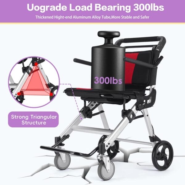 Ambliss Lightweight Folding Transport Wheelchair for Adults - Portable, Compact, and Easy-to-Use Travel Wheelchair, up to 300 lbs (Silver) - Image 6