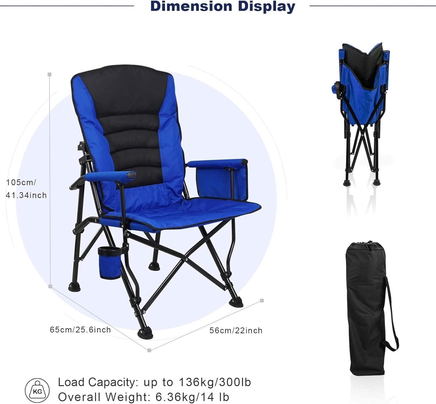 Outdoor Folding Camping Chair Heavy Duty Movable High Back Collapsible Padded Chair with Storage Bag for Outside Camping Activities, Blue - Image 3