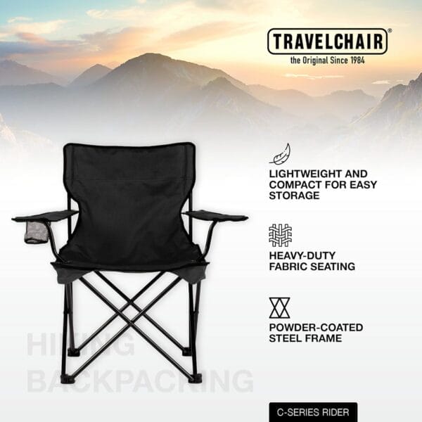 Travel Chair C-Series Rider Chair, Foldable and Portable Camping Chair, Black - Image 3
