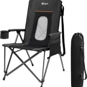 PORTAL Oversized Folding Camping Chair High Back Portable Lawn Chairs for Adults Outdoor Sports with Hard Armrest Cup Holder，Supports 400LBS Black