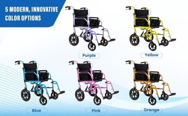 Platinum Health Hummingbird™ Ultra-Lightweight Foldable Transport Wheelchair, Handbrakes,12-Inch Rear Wheels, Extra-Wide Seat. Convenient Table-Length Padded Armrests. (Sunrise Pink) - Image 7