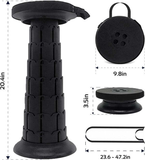 Adjustable Retractable Portable Collapsible Folding Stool,Compact Telescoping Stool for Adults Heavy Duty with Load Capacity 770 lbs, Chair Camping Travel Hunting（Black） (HX20210818) - Image 2