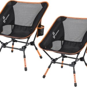 Sportneer Camping Chairs: 3 Heights Adjustable Folding Chairs for Outside with 2 Side Pockets - Compact & Portable Lawn Chairs for Backpacking, Camping, Hiking, Picnic and Travel (2, Orange)