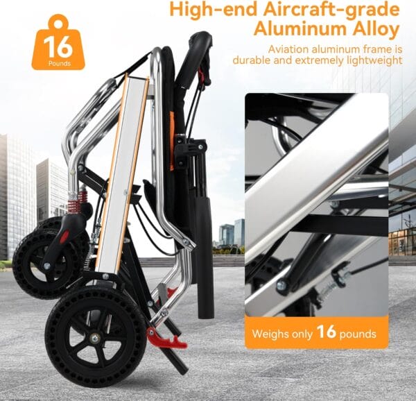 Ultra-Lightweight 19lbs Foldable Transport Wheelchair for Seniors - Portable Aluminum Travel Wheelchair with Carrying Bag, Supports 220lbs Capacity - Image 6