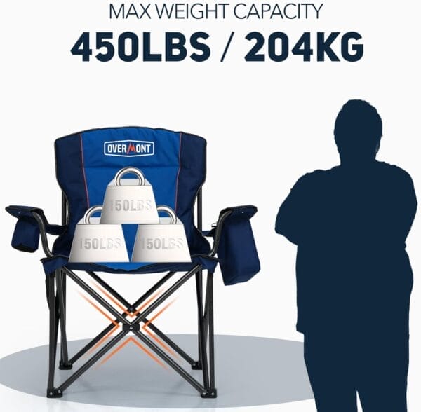 Overmont Oversized Folding Camping Chair - 450lbs Support with Padded Cushion Cooler Pockets - Heavy Duty Collapsible Chairs for Sports Garden Beach Fishing - Image 6