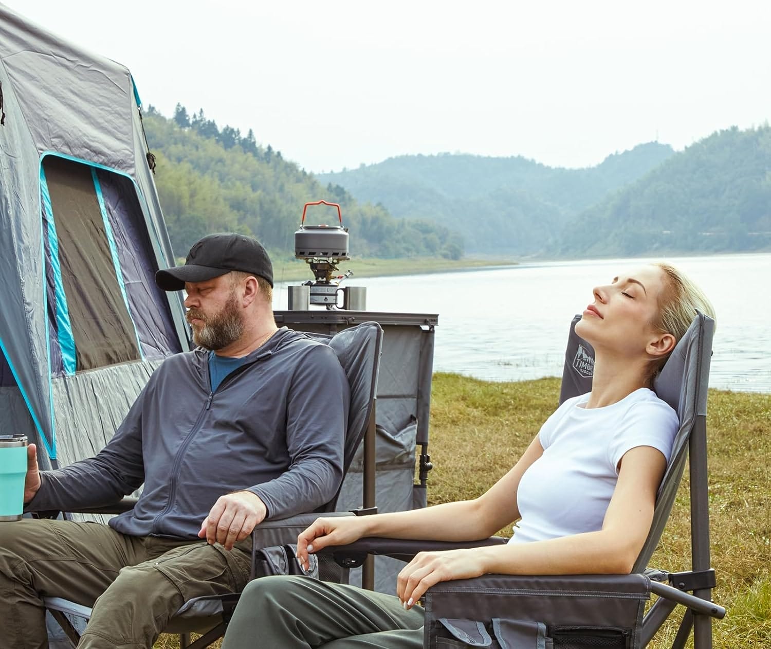 TIMBER RIDGE Oversized Folding Camping Chair High Back Heavy Duty for Adults Support up to 500lbs with Cup Holder, Side Pocket Cooler Bag - Image 2