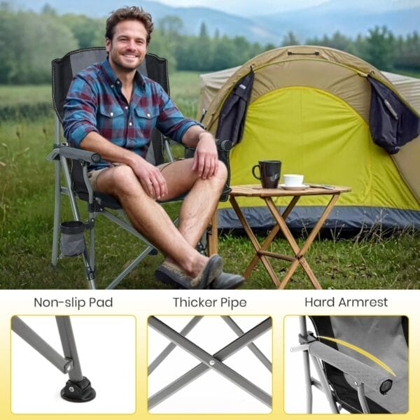 XGEAR Portable Camping Chairs for Adults with Padded Hard Armrest, Sturdy Folding Camping Chair with Cup Holder, Storage Pockets Carry Bag Included, Support to 300 lbs(Grey) - Image 7