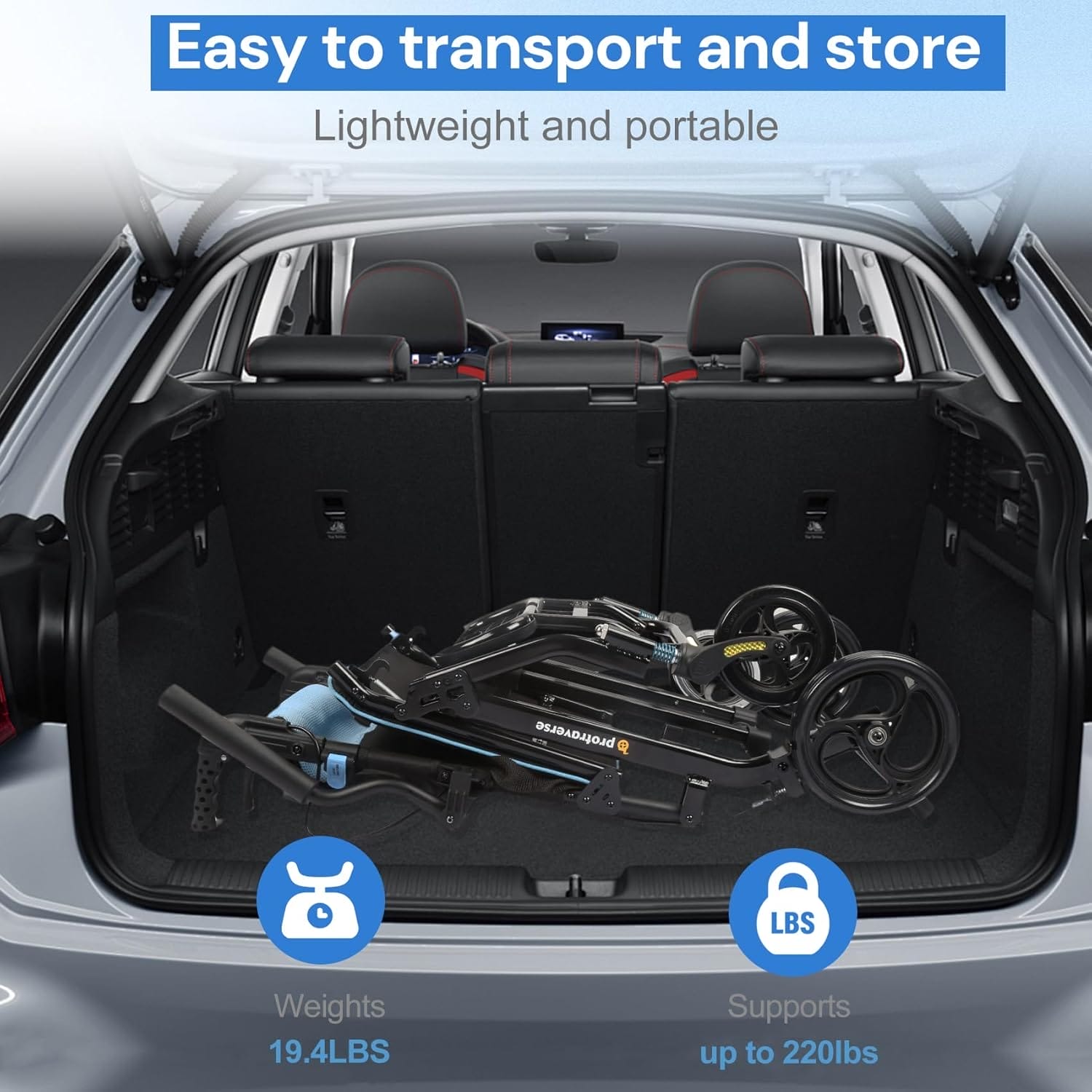 Wheelchairs for Adults,Utral-Lightweight(only 19.4lbs) Transport Chair, Foldable and PortableTravel Wheelchair with Telescopic Handle,Portable Folding Transfer Wheelchairs for Seniors(Blue) - Image 2