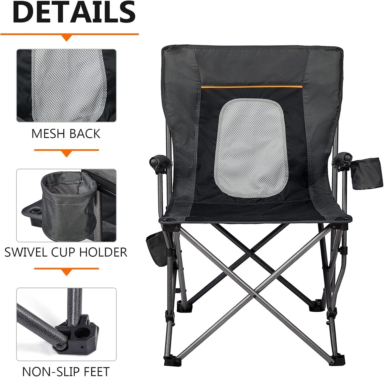 PORTAL Folding Camping Chair Comfortable Portable Lawn Chairs Lightweight Foldable Outdoor Camp Chair for Adults, Supports up to 300 lbs, Black - Image 6
