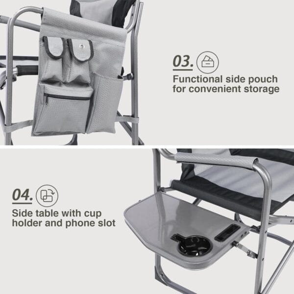 EVER ADVANCED Lightweight Folding Directors Chairs Outdoor, Aluminum Camping Chair with Side Table and Storage Pouch, Heavy Duty Supports 350LBS - Image 6