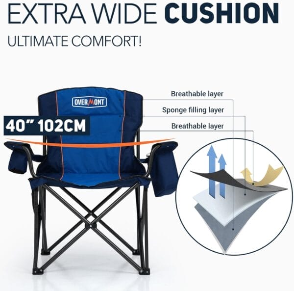 Overmont Oversized Folding Camping Chair - 450lbs Support with Padded Cushion Cooler Pockets - Heavy Duty Collapsible Chairs for Sports Garden Beach Fishing - Image 5