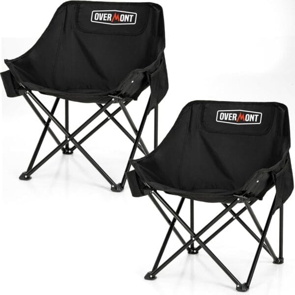 Overmont Pre-Assembled Portable Folding Camping Chair - Lightweight Camp Chair with Side Pocket, Foldable Chair for Outdoor Hiking Beach Travel with Carrying Bag, Supports up to 300LBs 2 pcs