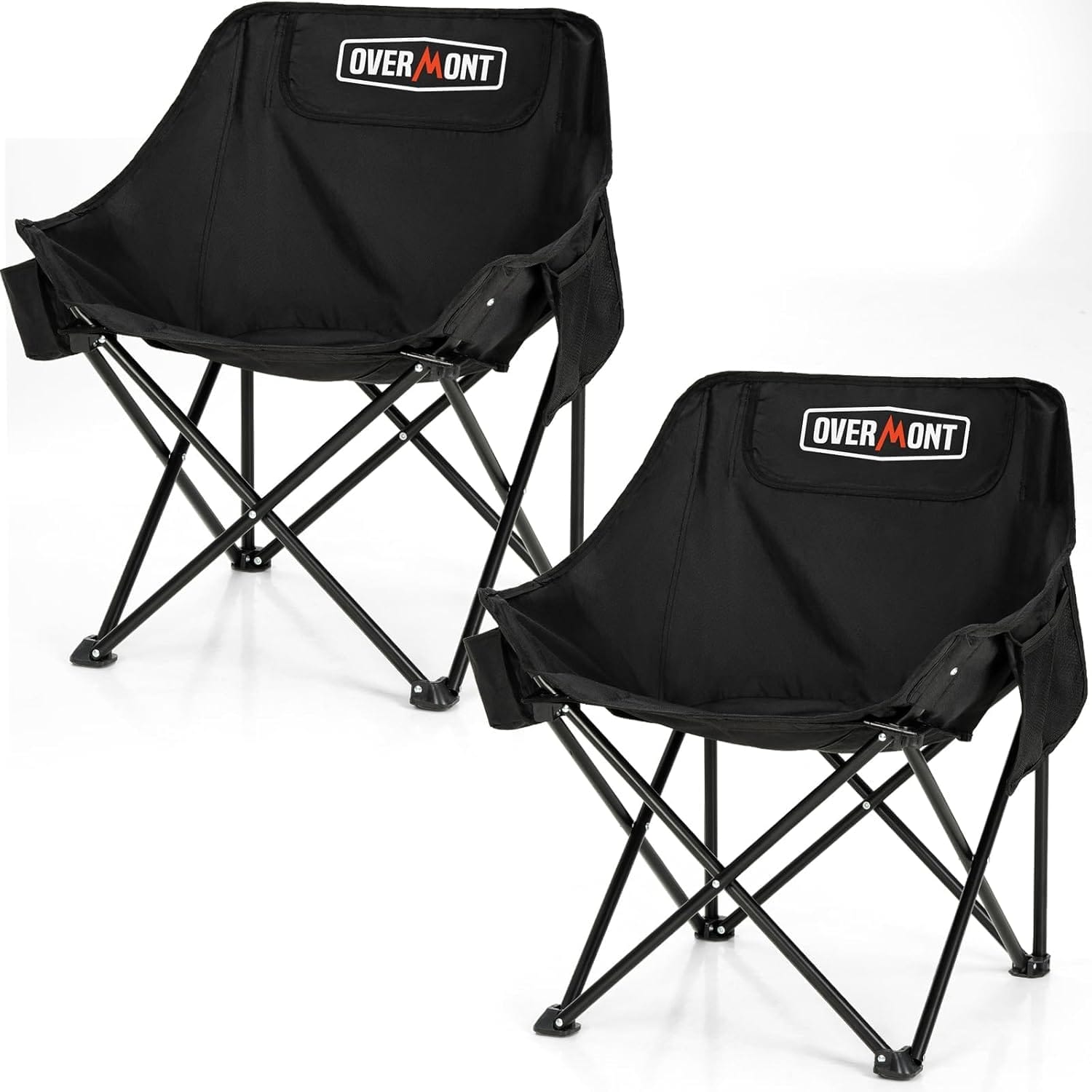 Overmont Pre-Assembled Portable Folding Camping Chair - Lightweight Camp Chair with Side Pocket, Foldable Chair for Outdoor Hiking Beach Travel with Carrying Bag, Supports up to 300LBs 2 pcs