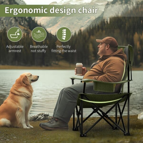 Heavy Duty Folding Chair 500LB Capacity, Oversized Camping Chairs with Cup Holder, Cooler Bag & Storage Pouch, Double-Layer Fabric, Outdoor Chairs for Sports, Lawn Chairs (2, Black Green, Extra Large) - Image 6