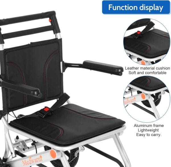 Portable Aluminum Transport Wheelchair with Handbrake, 11" Rear Wheels, Ultralight Folding Travel Wheelchair for Adults, Sliver (Seat Width:17.75") - Image 4