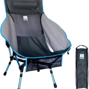Portable Camping Chair with Adjustable Height, High Back, Pillow, and Side Pocket - Ultralight Foldable Chair for Beach, Backpacking, and Outdoor Adventures