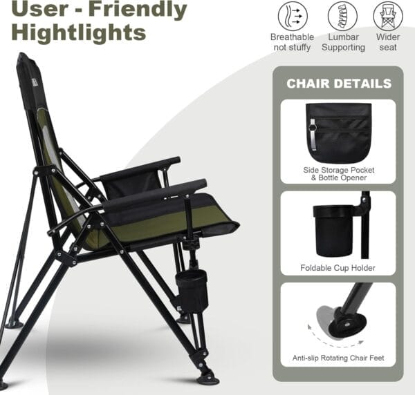 Portable Outdoor Folding Camping Hard Arm Chair Heavy Duty Camp Chair for Outside Activities, Black&Green - Image 4