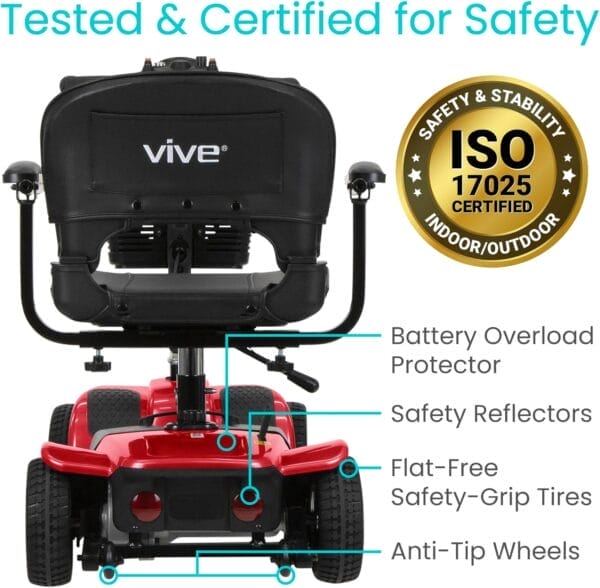 Vive 4 Wheel Mobility Scooter - Electric Powered Wheelchair Device - Compact Heavy Duty Mobile for Travel, Adults, Elderly - Long Range Power Extended Battery with Charger & Basket (FSA/HSA Eligible) - Image 8